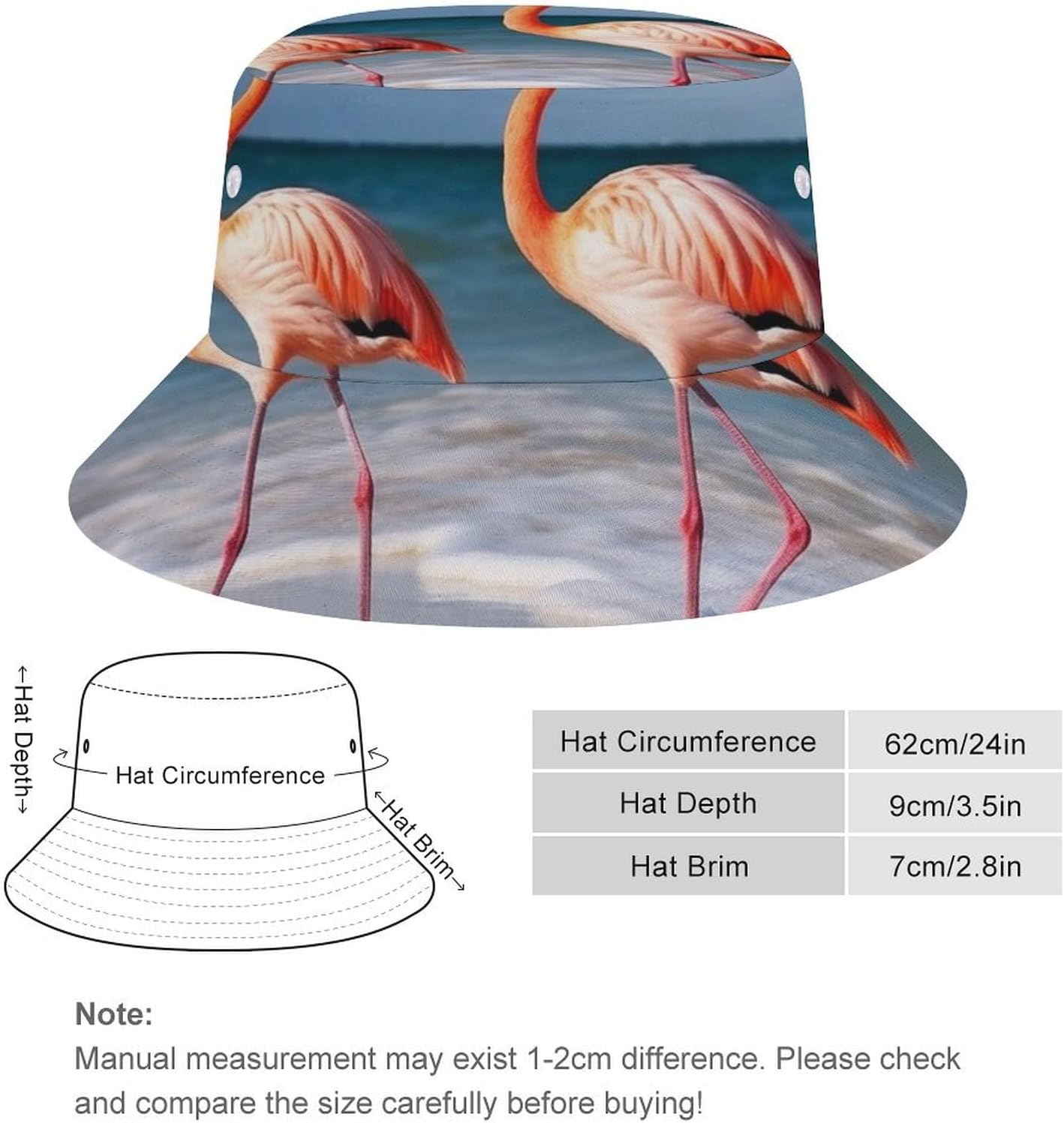 Flamingo On The Beach Bucket Hat Packable Sun Hats Travel Summer Beach Fisherman Cap for Women Men Teens