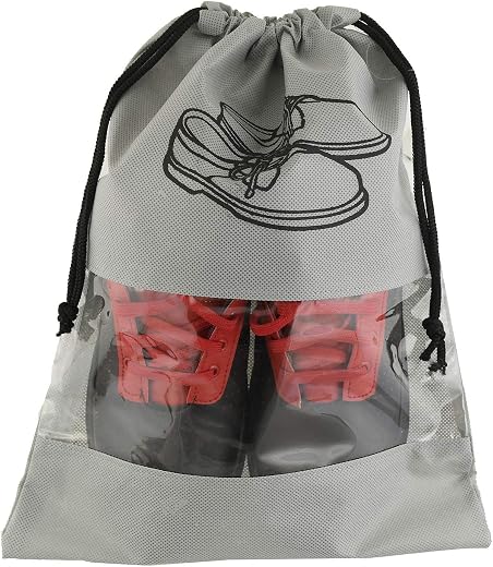 JILI HUB Shoe Cover Storage Bag with Drawstring, Non-Woven Fabric, Transparent Window, Grey | 1 Piece