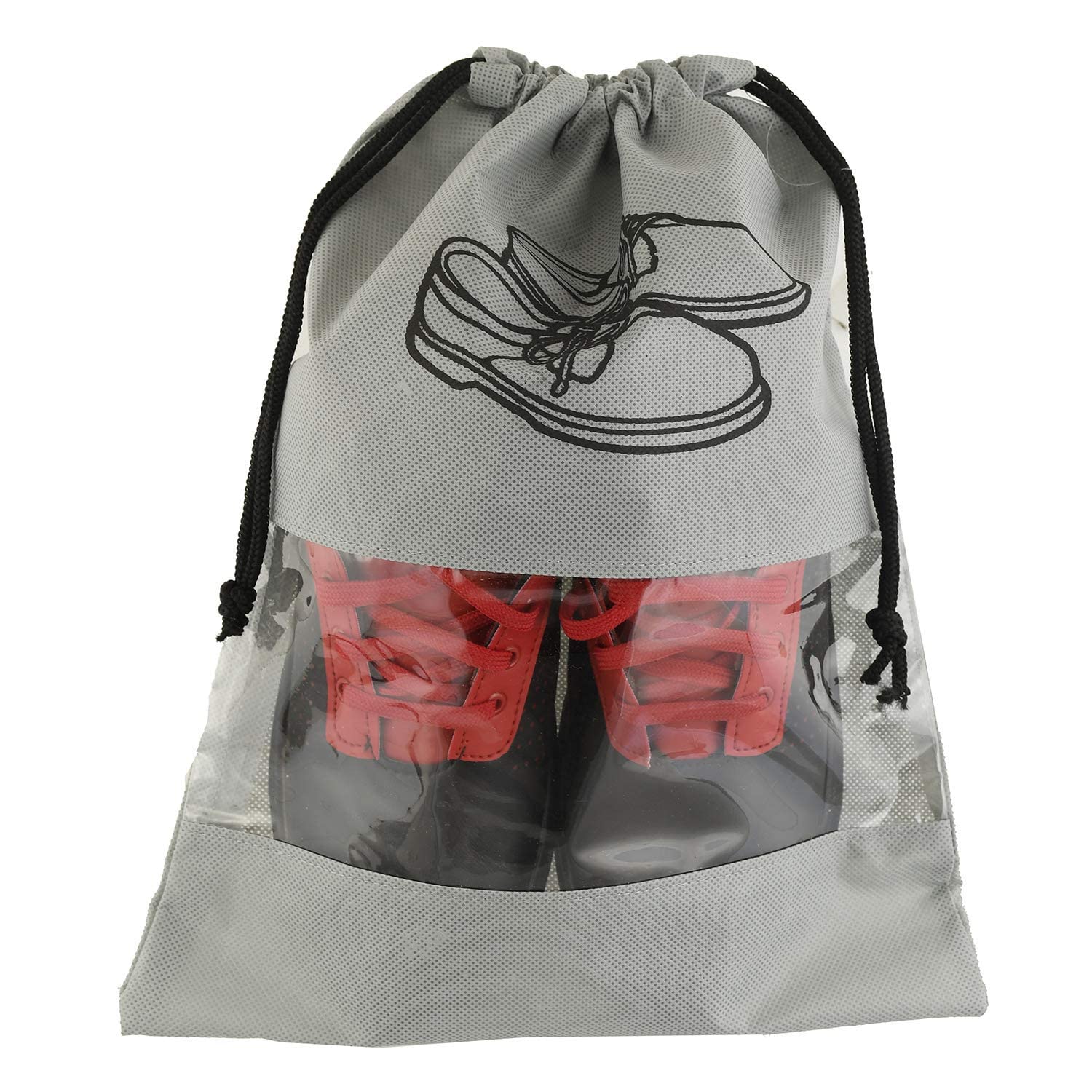 JILI HUB Shoe Cover Storage Bag with Drawstring, Non-Woven Fabric, Transparent Window, Grey | 1 Piece