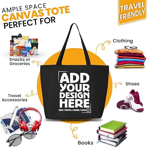 Miniatura 3 de shop4ever  Diseño personalizado personalizado su propio bolso de lona pesado con cremallera reutilizable bolsa de compras 12 oz