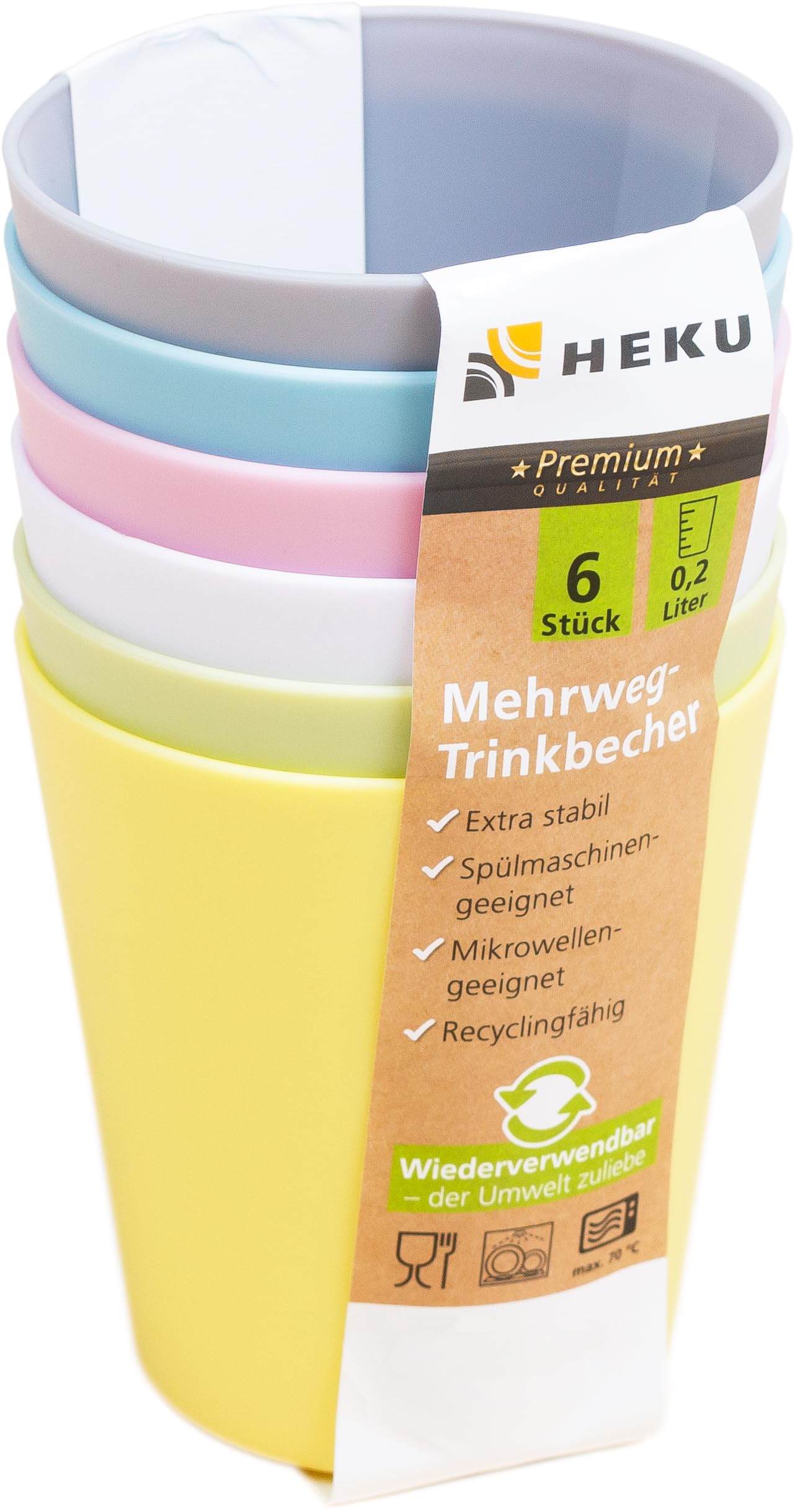 Amazon.de: HEKU Mehrweg-Trinkbecher 6er Set in Pastell, 0,2L I Aus  PP-Material I Leicht & Robust I Splmaschinen- & Mikrowellengeeignet, Pastel