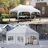VOUNOT 3mx6m Pop Up Gazebo with 6 Removable Sidewalls & 6 Weight Bags, Carry Bag Included - Marquee Garden Party Tent Outdoor, Waterproof, Anti-UV, Ideal for Camping, Festivals and Weddings, White - 3