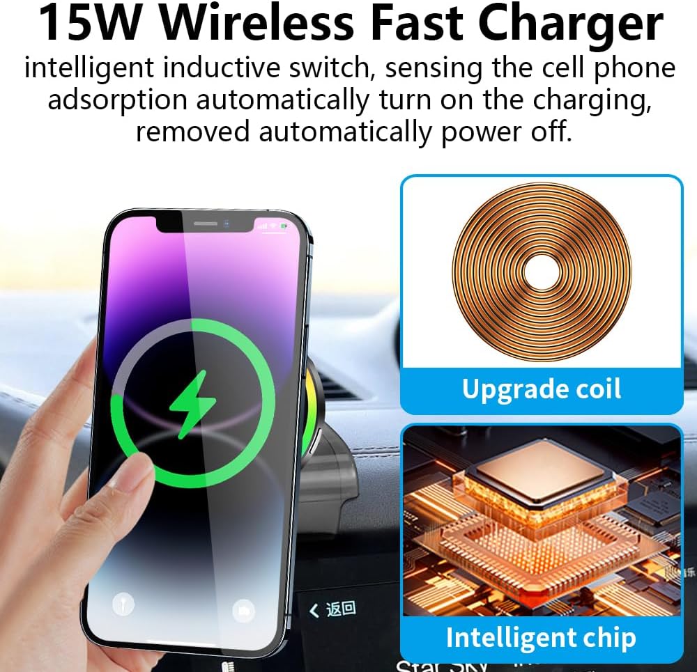 Car Magnetic Phone Mount for Porsche Macan 2015-2026 and Porsche Cayenne 2019-2023 Auto Interior Accessories Best Cellphone Holder Fast 15W Wireless Charger Cell Phones Charging Screen Stand image 3