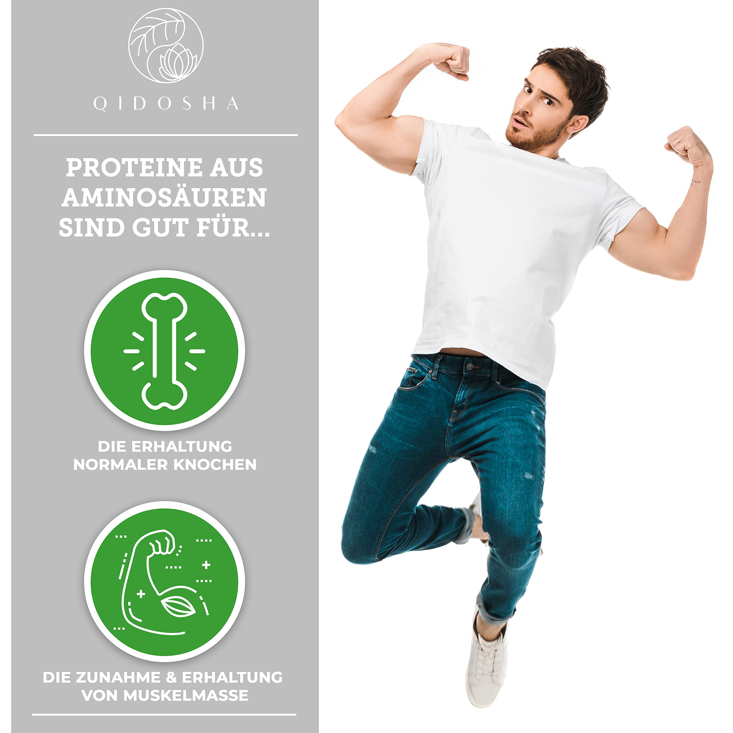 QIDOSHA® Master Aminosäuren Komplex KAPSELN, Rezeptur nach Dr. Moretti, 180 Stk/Glas, mit 99% Netto-Stickstoffverwertung, 8 essenzielle Aminosäuren, 100% vegan, EAA Pattern