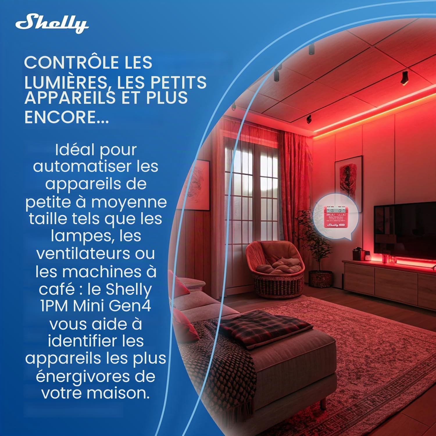 Shelly 1PM Mini Gen4, Commutateur relais intelligent géré par Wi-Fi, 1 canal, 8A, mesure de puissance, domotique, aucun hub requis, Alexa, Apple HomeKit et Google Home, Zigbee et Matter (4 pièces)