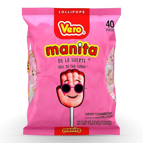 Vero Manita Paletas Paletas Paleta con sabor a fresa y cereza (bolsa de 40 unidades) – Paletas envueltas individualmente – Dulces mexicanos –