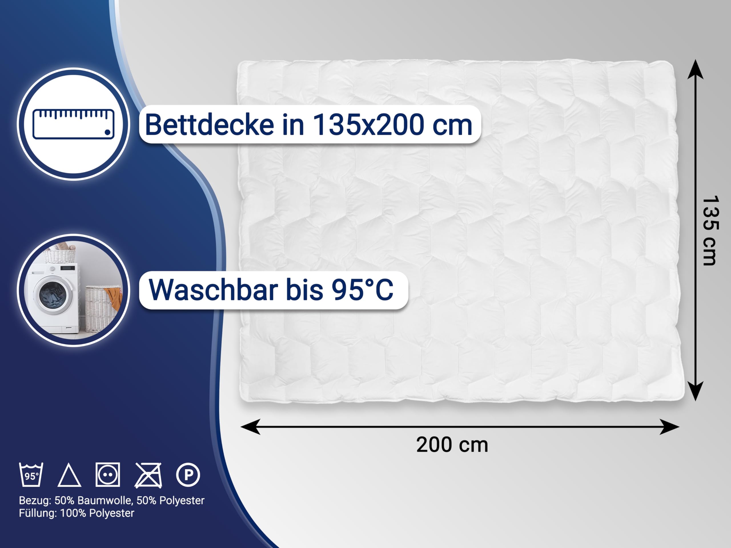 ZOLLNER Bettdecke in 135x200 cm - hautfreundliche Decke - Wärmeklasse 3 - mit Wabensteppung - Füllung aus Polyester - waschbar bis 95°C - Hotelqualität - Oeko Tex® Zertifiziert