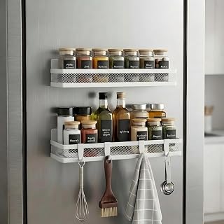 Cong.Lai Magnetic Refrigerator Spice Rack: 2 Pack Magnetic Shelf, 1 Large and 1 Small Shelf | Magnetic Fridge Shelf Space Saving Kitchen Organizer