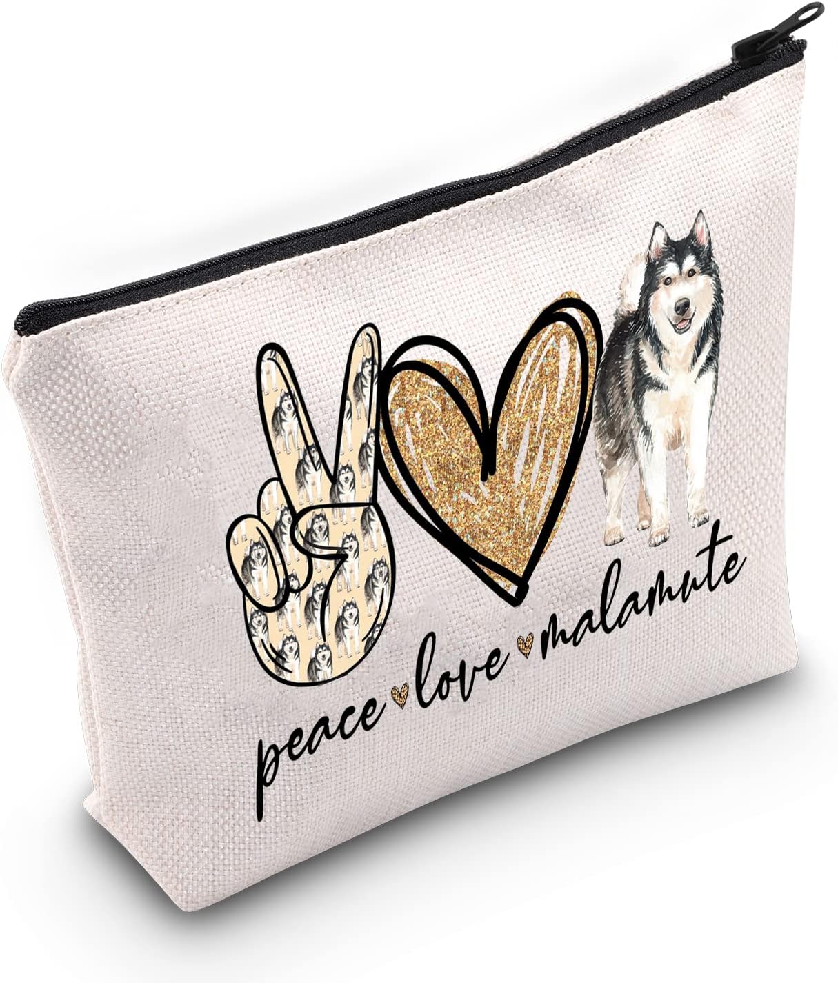 WZMPA Funny Malamute Cosmetic Bag Malamute Lover Gift Peace Love Malamute Makeup Zipper Pouch Bag Dog Lover Gift (Peace Malamute)