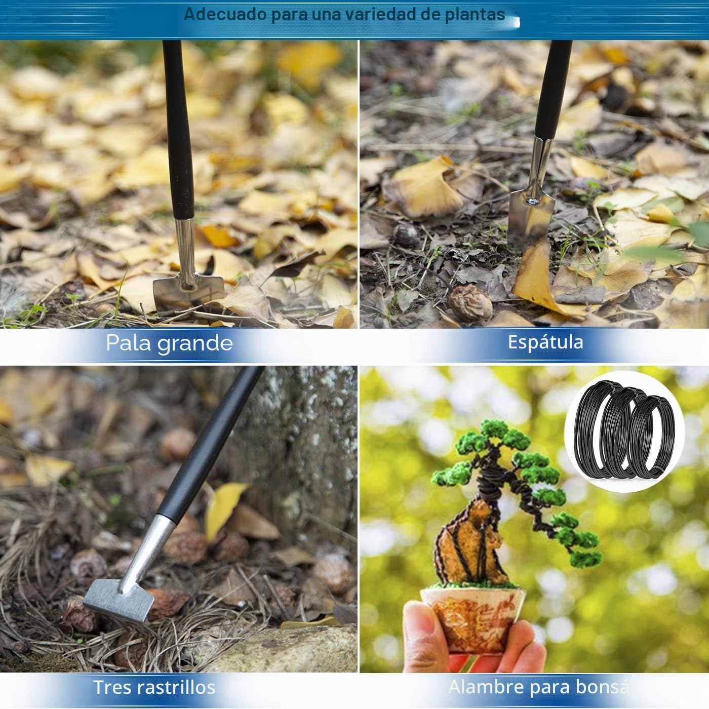 DEWINNER Juego de Herramientas de bonsái, Juego de Herramientas de bonsái, Juego de 24 Piezas de Herramientas de Mano de jardín Incluye Tijeras de poda, Tijeras de bonsái de Acero al Carbono