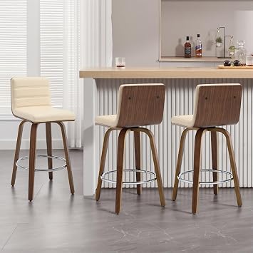 Bekrvio 26 Inch Swivel Counter Height Bar Stools Set of 3, Cream White
