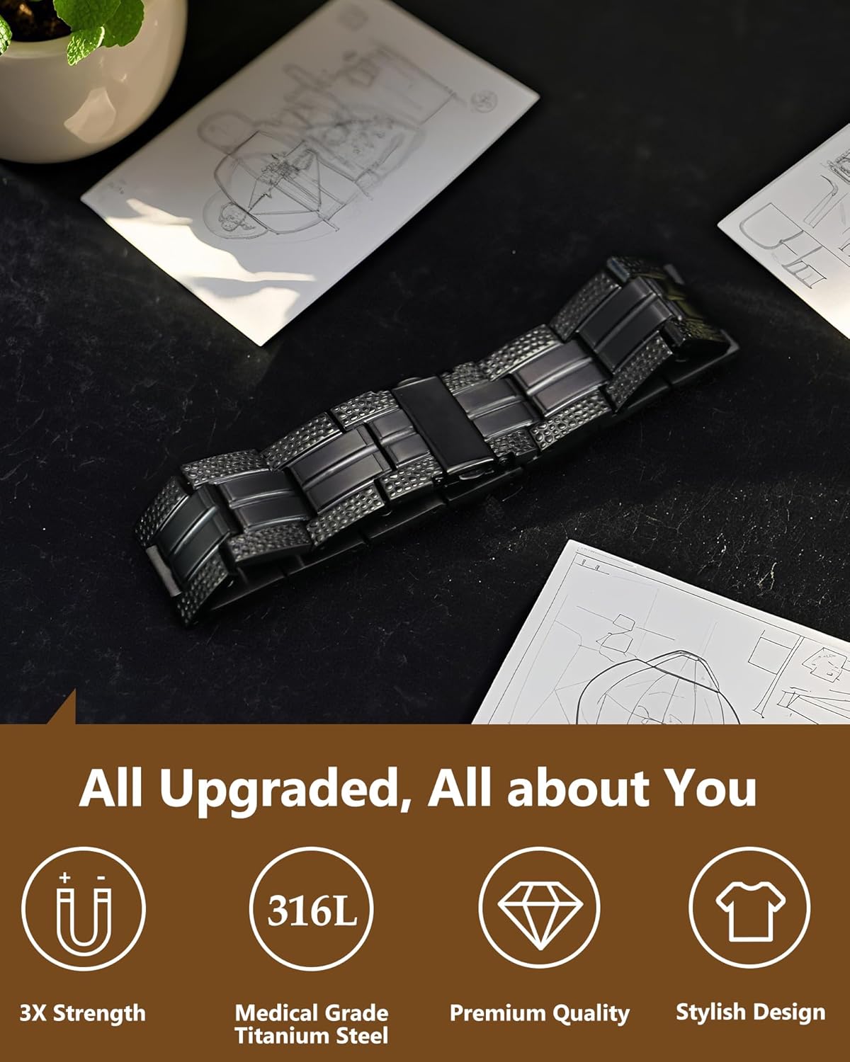 Feraco Magnetic Therapy Bracelets for Men 3X Strength,Titanium Steel Magnet Bracelets with 3800 Gauss Neodymium Magnets - Image 4