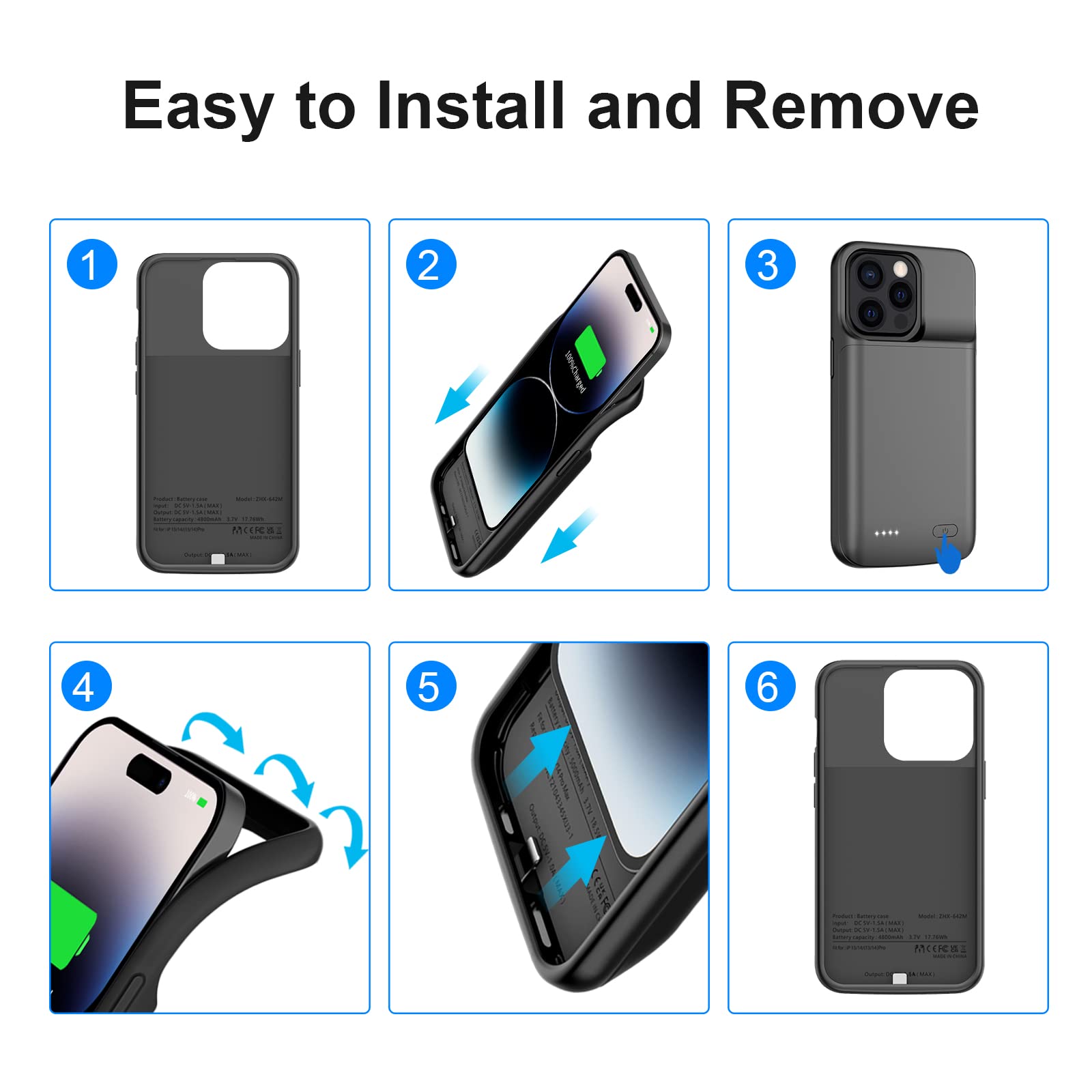 Batterie Iphone 12 JUBOTY Coque Batterie 8500 MAh Pour IPhone 14 Pro Max 6,7", Haute Coque Batterie Iphone 14