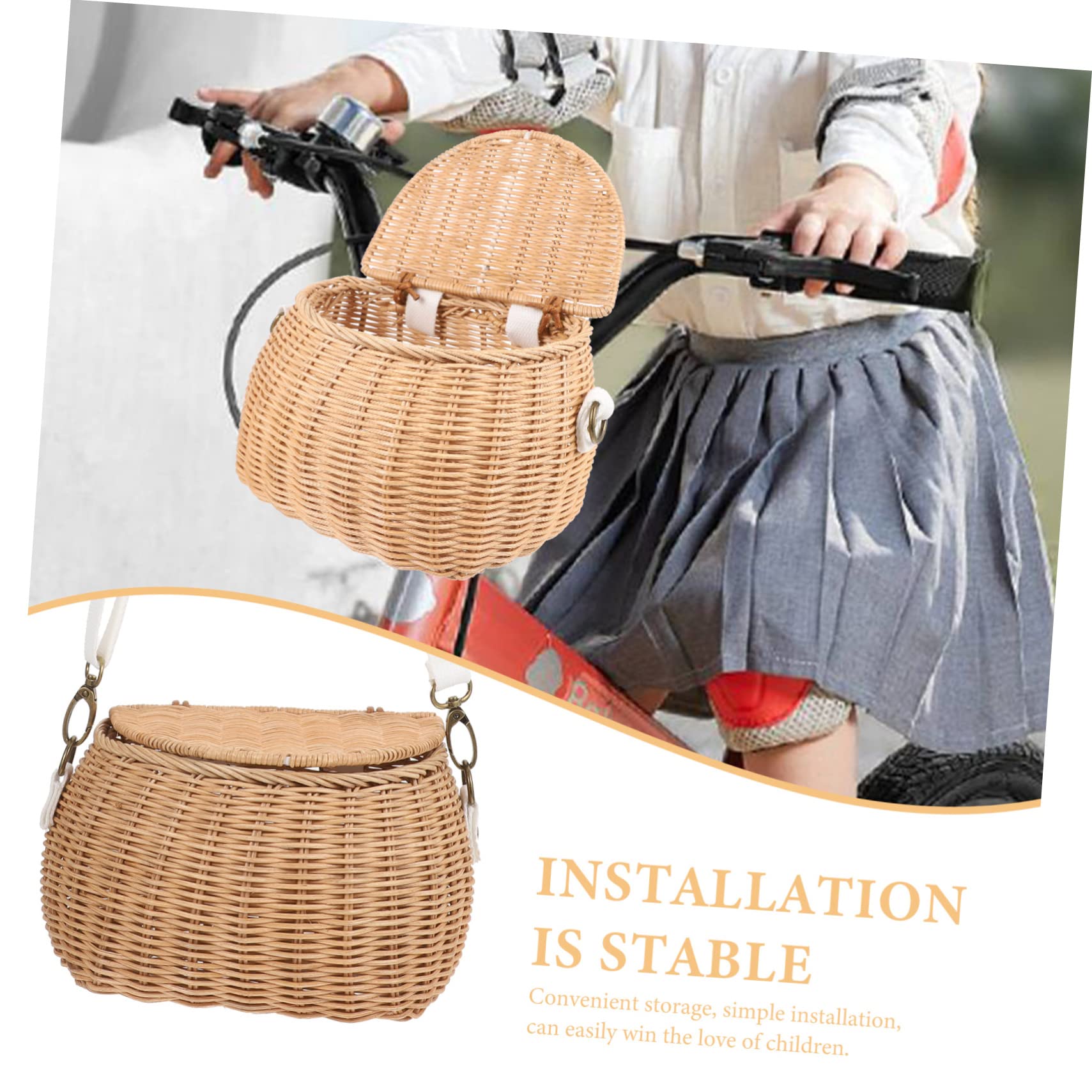 Anneome Cesta de Bicicleta de Ratán para Niños, Amarilla, Manual