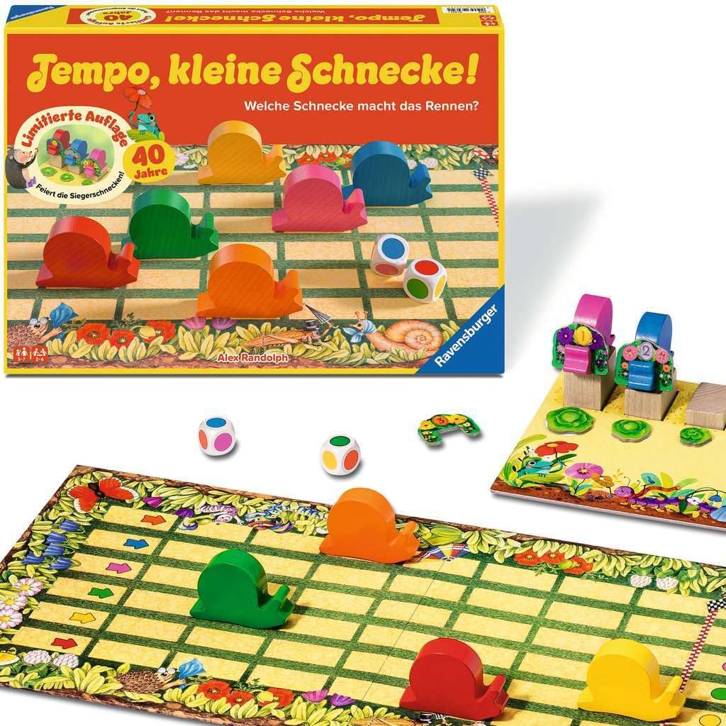Ravensburger Juego de niños 23034 – Caracol pequeño 40 años de Aniversario, Popular Carrera de Caracol con Premio Adicional, Juego de Mesa para niñas y niños, 2-6 Jugadores, a Partir de 3 años