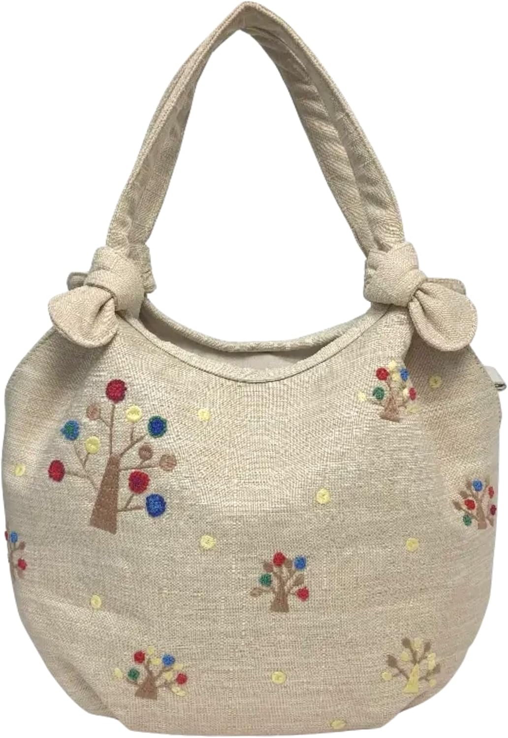 HCRAFT Embroidered Handbag for Women, Vintage Tree Shoulder Tote with Zipper, 12.6"x5.5"x9", Fabric Hobo Bag with Inner Pocket