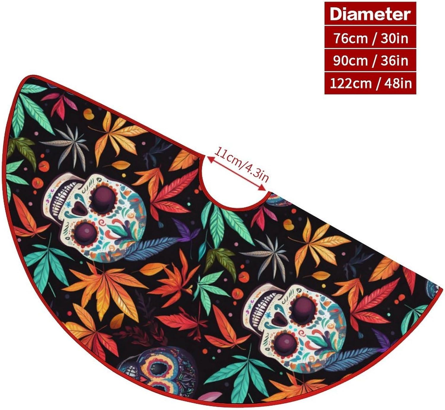 Colorful Skull Weed Plants Christmas Tree Skirt Ornaments Christmas Tree Mat for Home Party Holiday Decorations