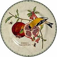 Prato Parede Decorativo Cerâmica Passarinho Romã com Suporte Diâmetro 20,5cm