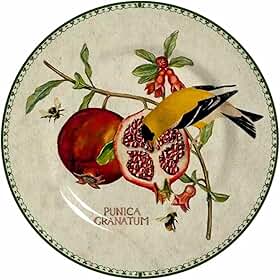 Prato Parede Decorativo Cerâmica Passarinho Romã com Suporte Diâmetro 20,5cm