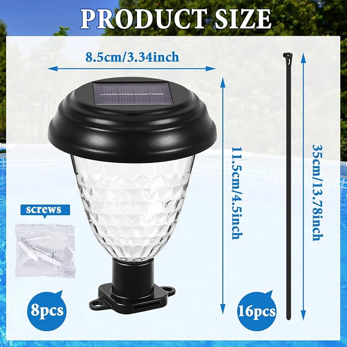 8 Pack Solar Pool Lights for Above Ground Pools, IP65 Waterproof LED Solar Charging and Auto Lights at Night, Essential Accessory for Summer Backyard Fence, Swimming Pool Enclosure Warm Lighting miniatura 8