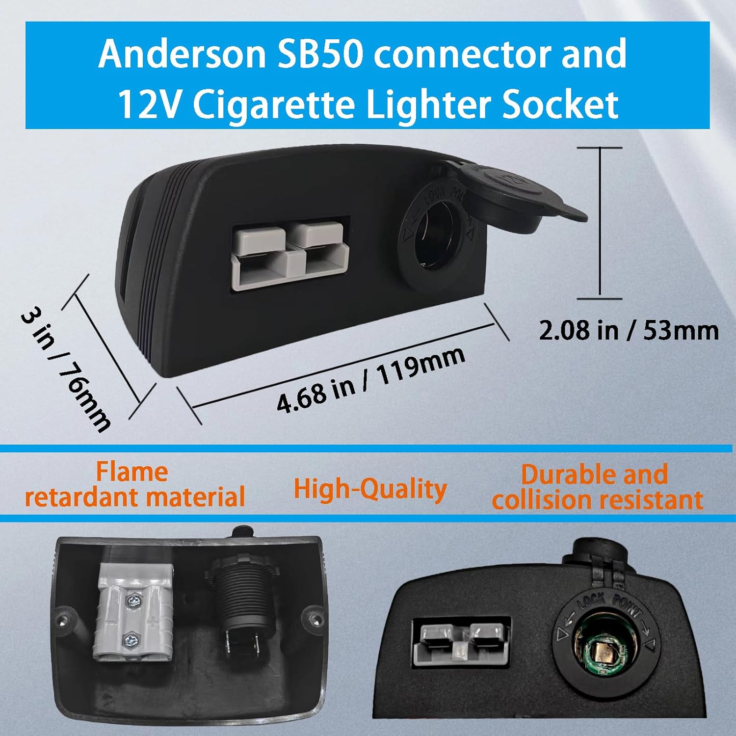 50A プラグマウントブラケット アンダーソンSB-50シリーズコネクタと12V/24Vシガレットライターソケット用、防水マウントパ