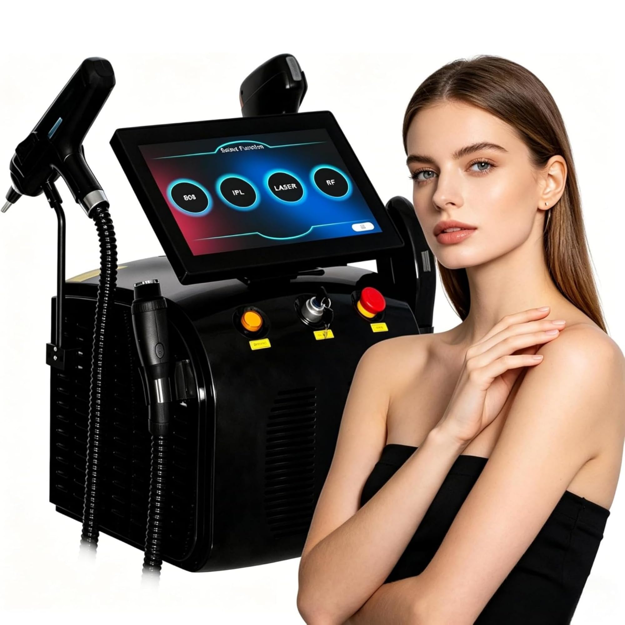 Dispositivo per la Cura della Pelle Multifunzione 4 in 1 con Tecnologia Laser a Diodi 808nm e IPL, Migliora l’Aspetto di Imperfezioni Cutanee, Tatuaggi, Rughe e Arrossamenti per Viso e Corpo