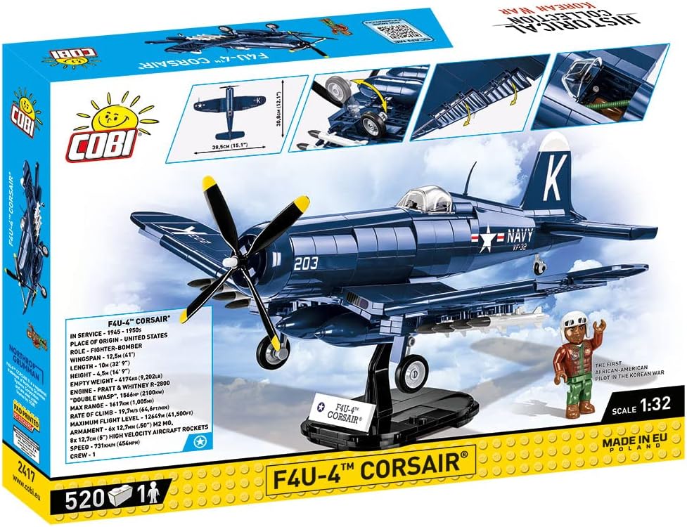 COBI Historical Collection Korean War F4U-4 ™ Corsair® Aircraft Building Set, 520 Pieces