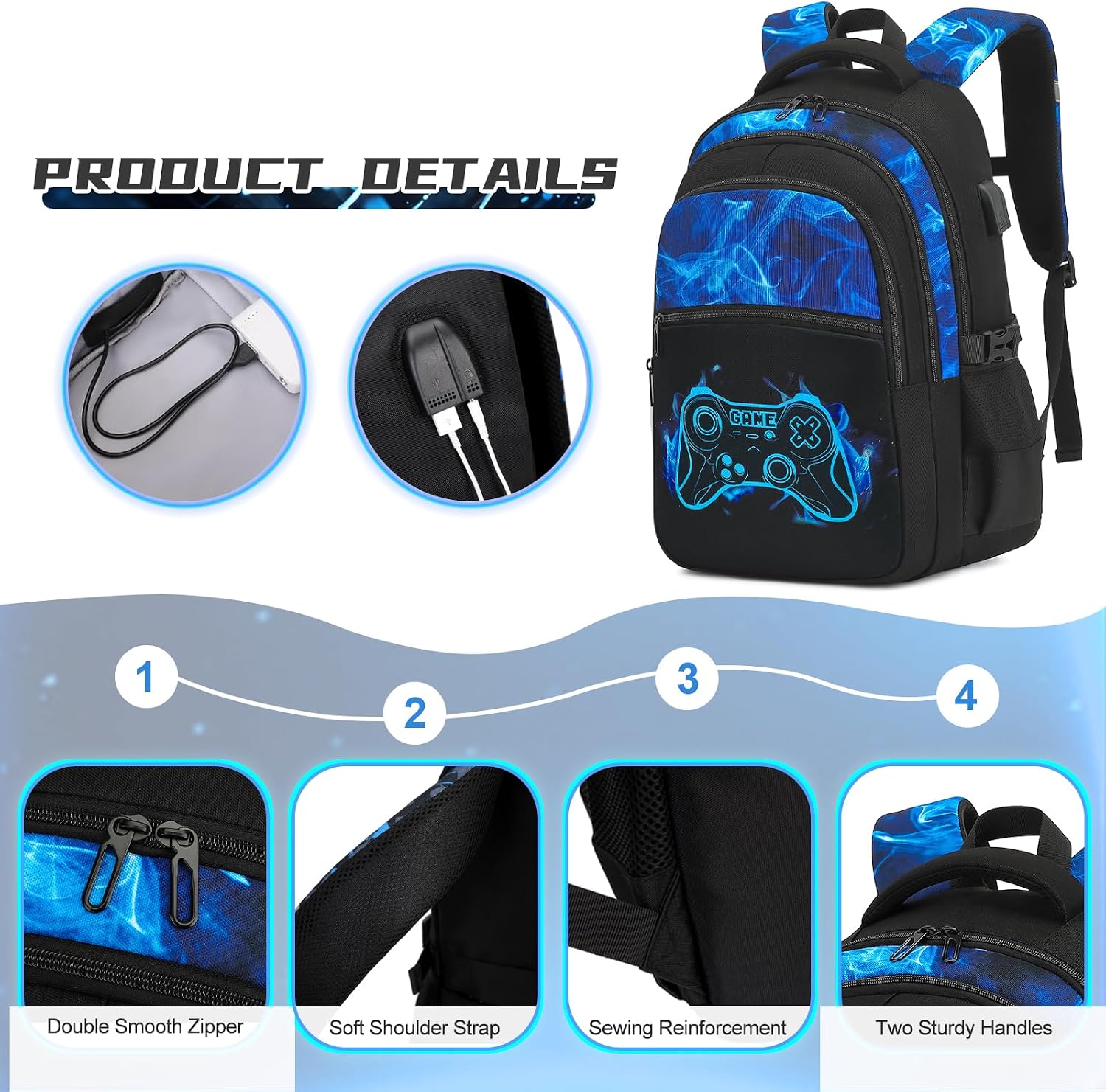 DIGOBAY Boys Backpack for School, Luminous Gamer Backpack with Lunch Box image 4