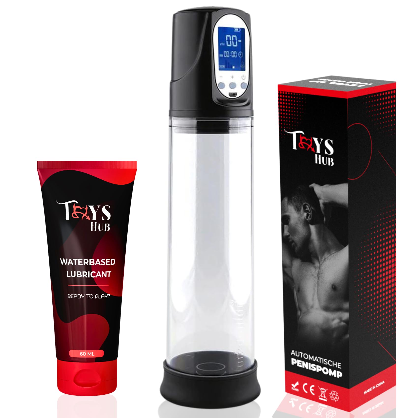Pompe a Penis Automatique Deluxe pour Hommes avec Lubrifiant | Pompe a Vide Electrique avec 2 Anneaux | Rechargeable USB | Affichage LED | Agrandisseur