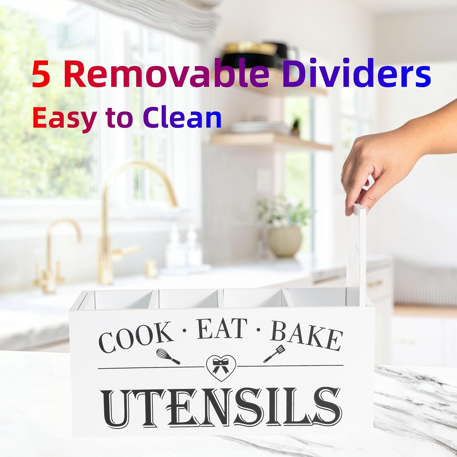 Kitchen Utensil Holder,Extra Large Wooden Utensil Holder Countertop image 5
