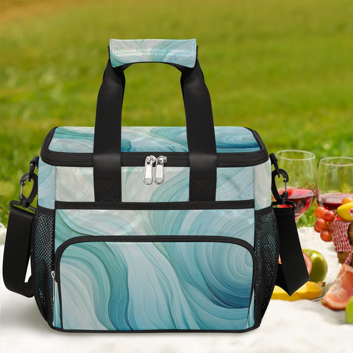 Blue Gradient Insulated Picnic Backpack Lunch Box for Women Men Picnic Basket Tote Lunch Bag Picnic Bag Portable Lunch Bags for Picnic, Beach, Work, Trip,Office, Camp Abstract Blue