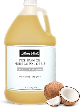 Bon Vital Rice Bran Oil, 100% Pure and Cold Pressed Carrier Oils for Diffusers, Professional Massage Oil, Best Beauty Secret for Soft & Smooth Skin, Moisturizer, 1 Gallon Bottle