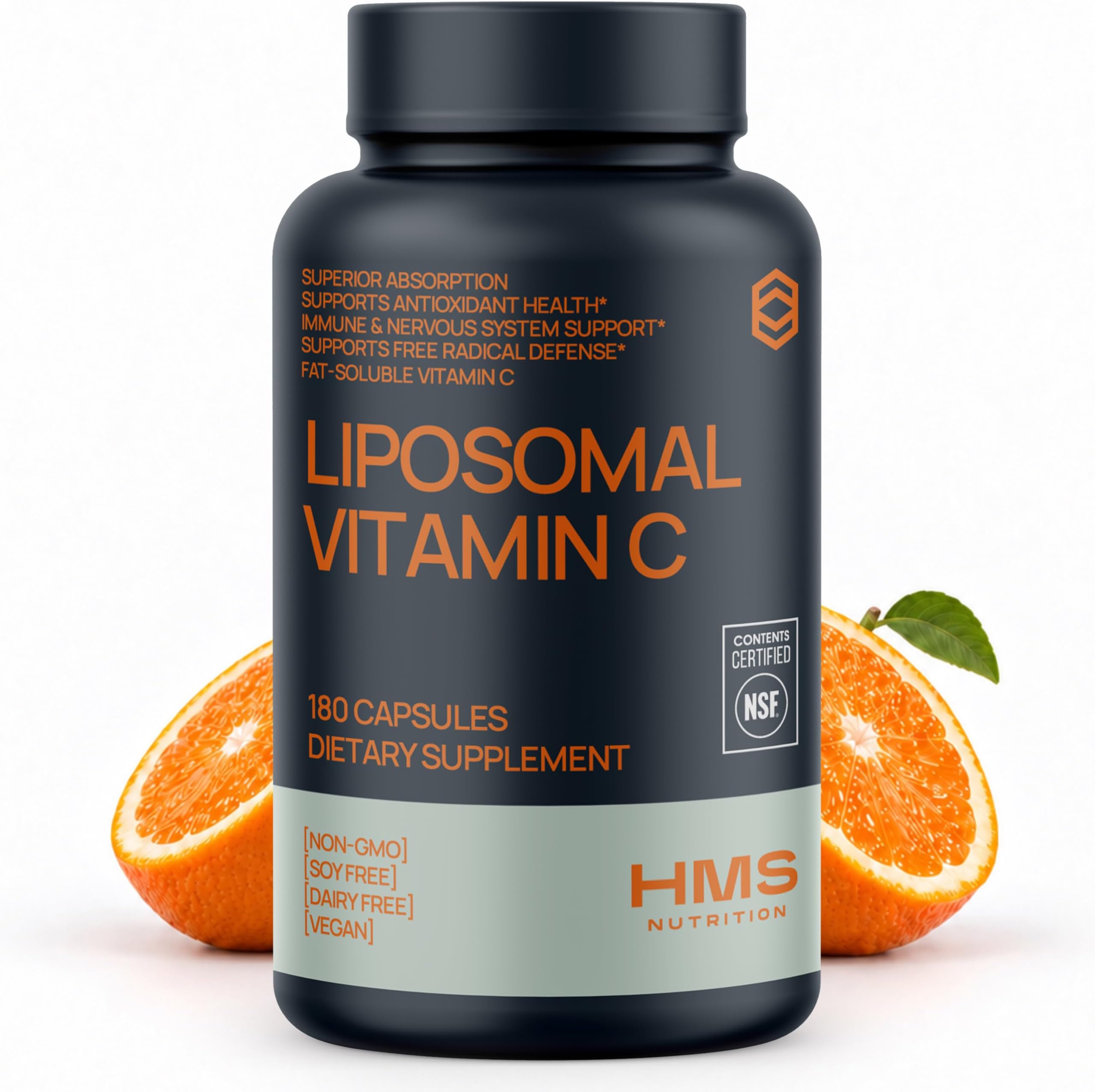 NSF‑Certified Liposomal Vitamin C 1600 mg — Fat‑Soluble, High‑Absorption Liposomal C Capsules for Immune & Skin Support | Non‑GMO, Gluten‑Free | 180 Capsules (90‑Day Supply)