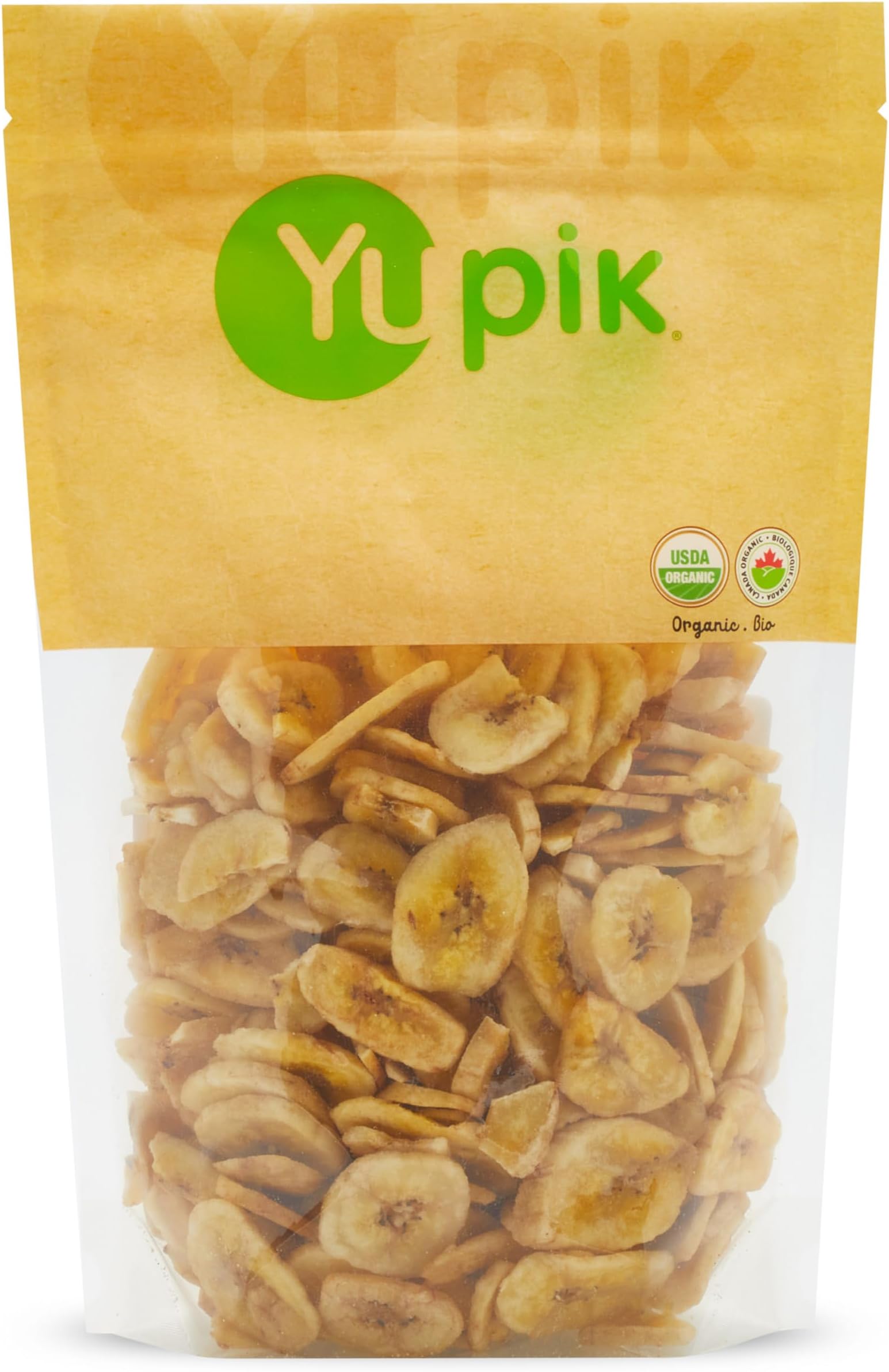 Yupik Organic Sweetened Dried Banana Chips, 14.1 Oz, Gluten-Free, Kosher, Non-GMO, Vegan, Sliced Dried Fruits, Lightly Sweetened, Crunchy Snacks, Ideal for Baking & Topping