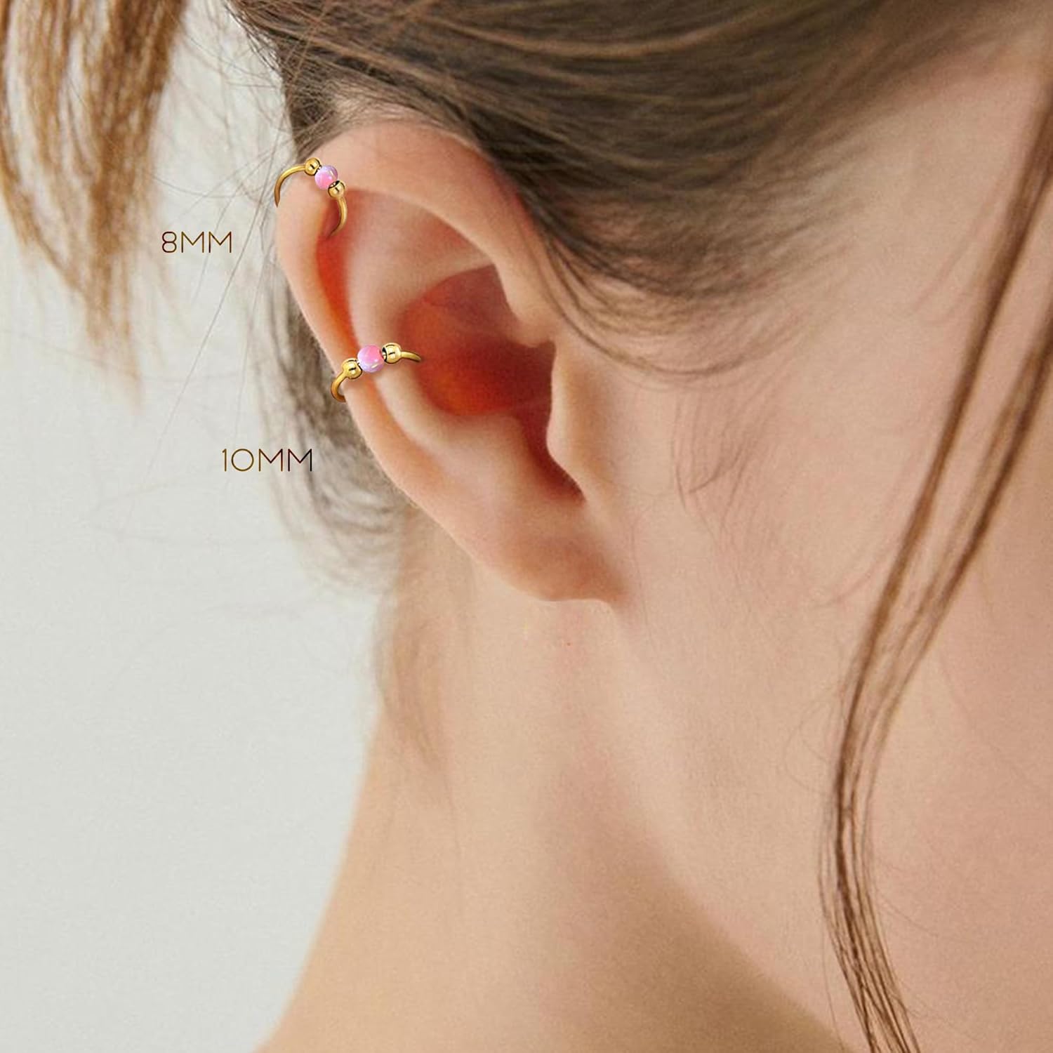 UBGICIG 8mm 10mm Opal Nose Rings Hoops 316 Surgical Steel Nose Piercing Jewelry Pink Purple Blue White Green Red 18K Gold Silver 18G/20G - Image 5