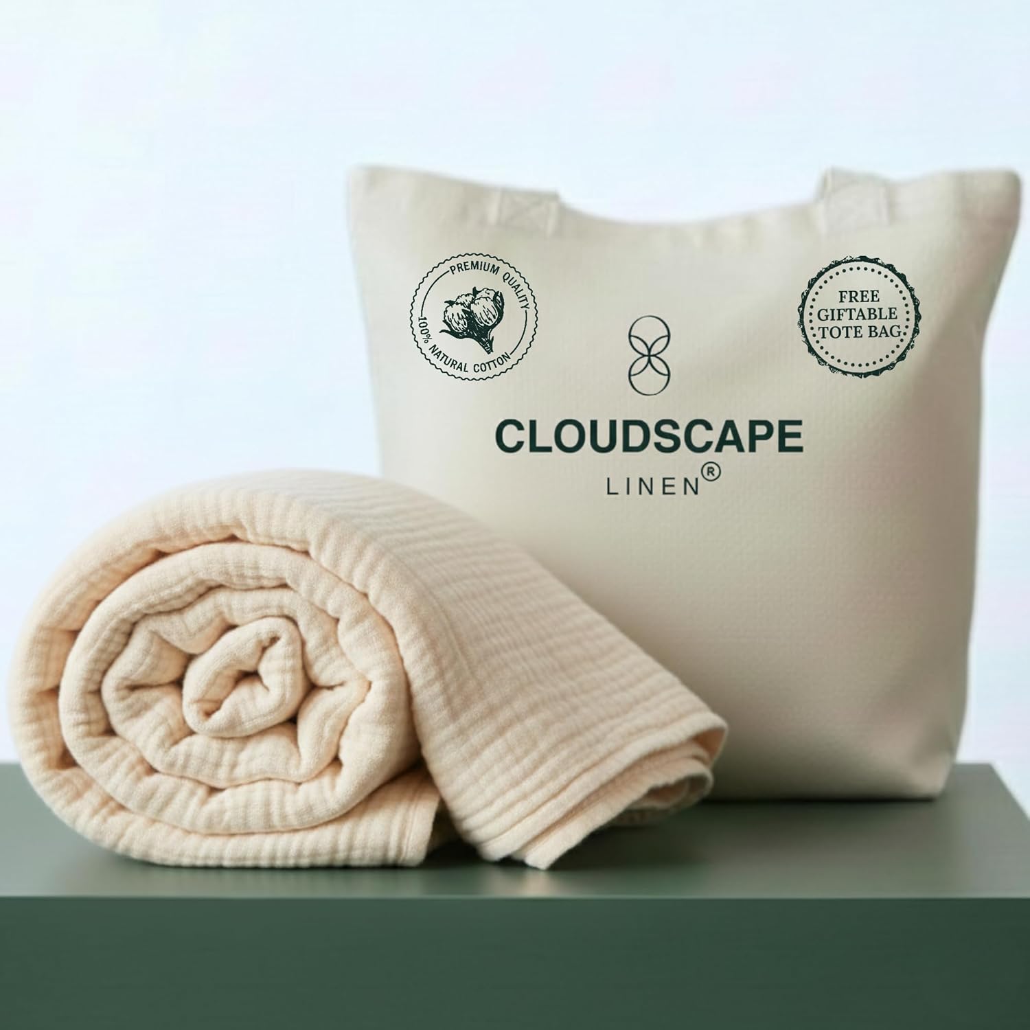 CLOUDSCAPE 100% Cotton Muslin Throw Blanket for Adults - 4 Layer 50x70 Oversized Breathable Gauze Bedding, All Season Spring Gifting, Cozy Lightweight Throw for Sofa, Couch, Home Decor - Ivory