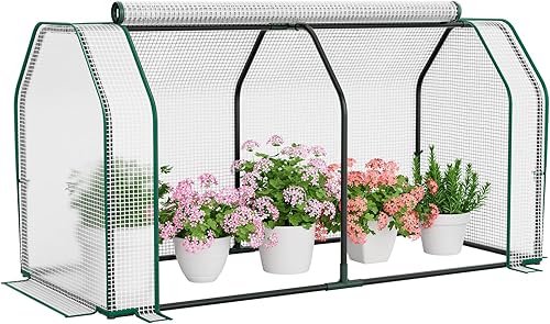 Safstar - Invernadero de jardín portátil de 475 x 215 x 24 pulgadas con puerta enrollable con cremallera y cubierta de polietileno para todo tipo de