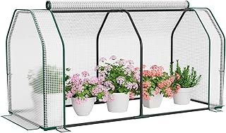 Costway Portable Mini Greenhouse, Plant Greenhouse Tent with Roll-Up Zippered Door, Indoor Outdoor Green Hot House for Bac...