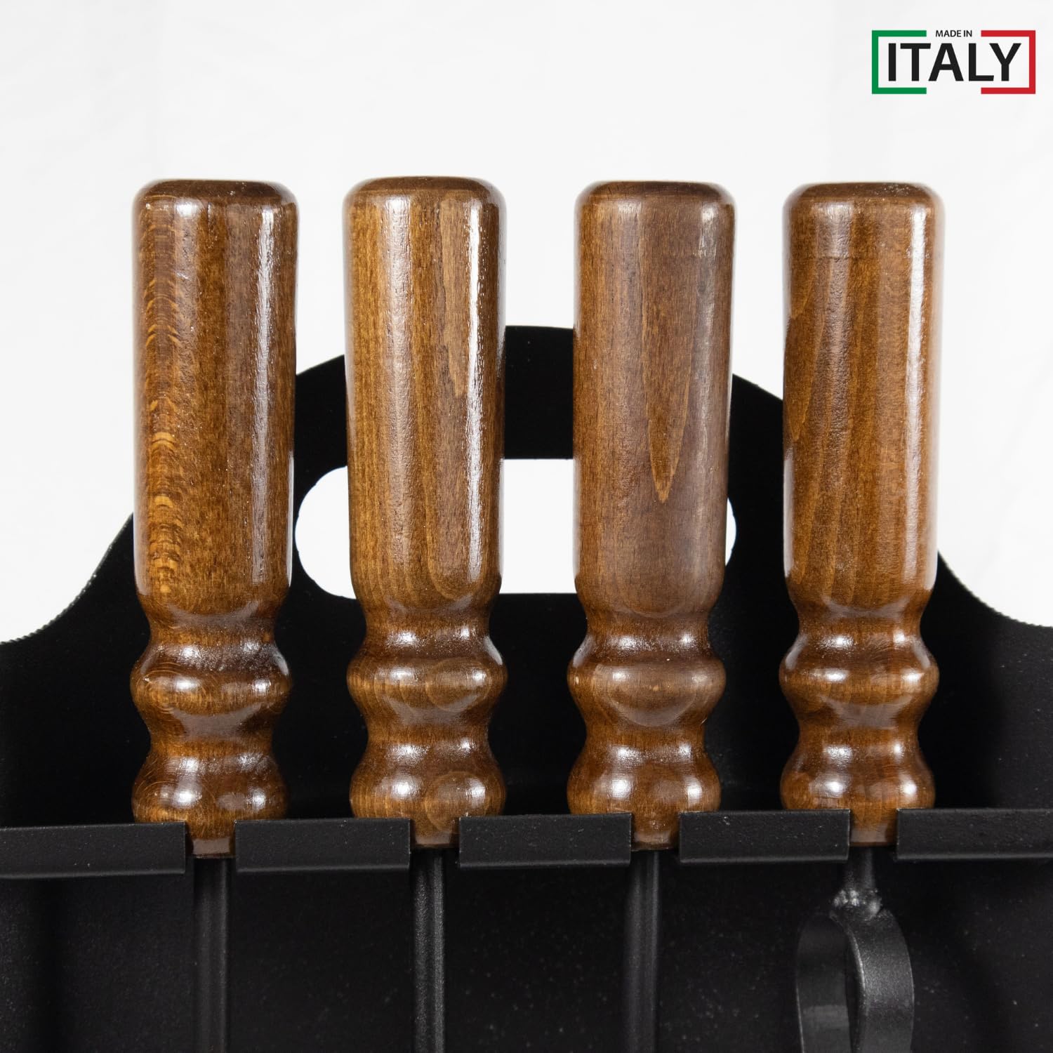 MOHOME Set Camino Attrezzi Kit 5 Utensili 60x25x15 cm Made in Italy Resistenti al Calore Scopino Attizzatoio Paletta Pinza Portattrezzi Accessori Caminetto Stufa a Legna con Manici in Legno Ergonomico