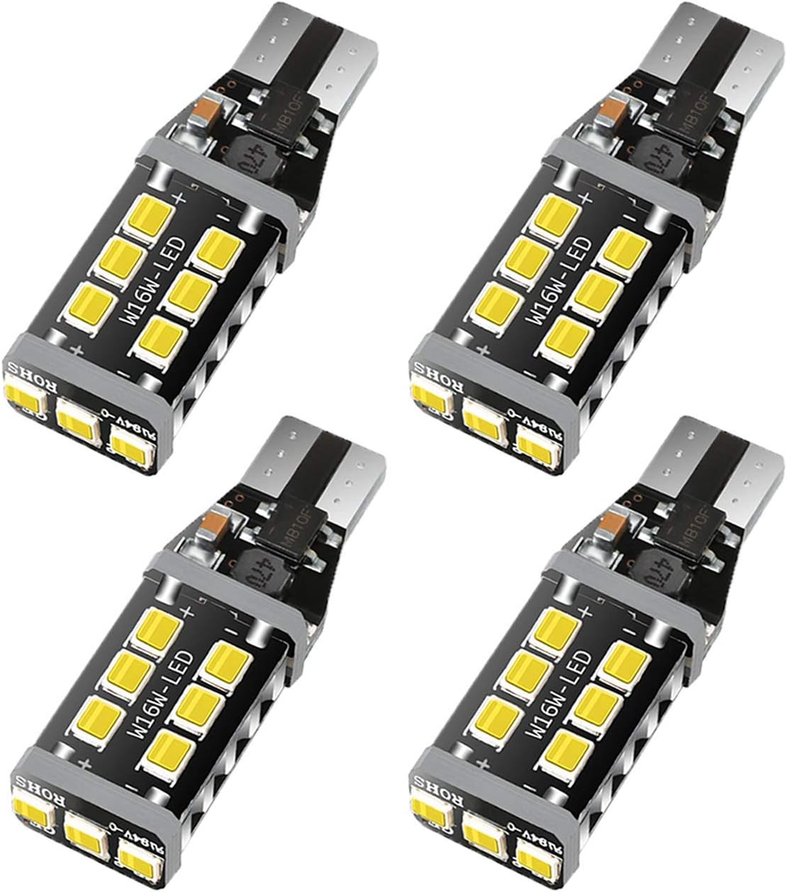 Kitchasy Extremely Bright 912 921 LED Backup Light Bulbs, High Power 2835 15-SMD Chipsets Error Free T15 906 W16W for Backup Reverse Light, 6000K White, Pack of 4pcs