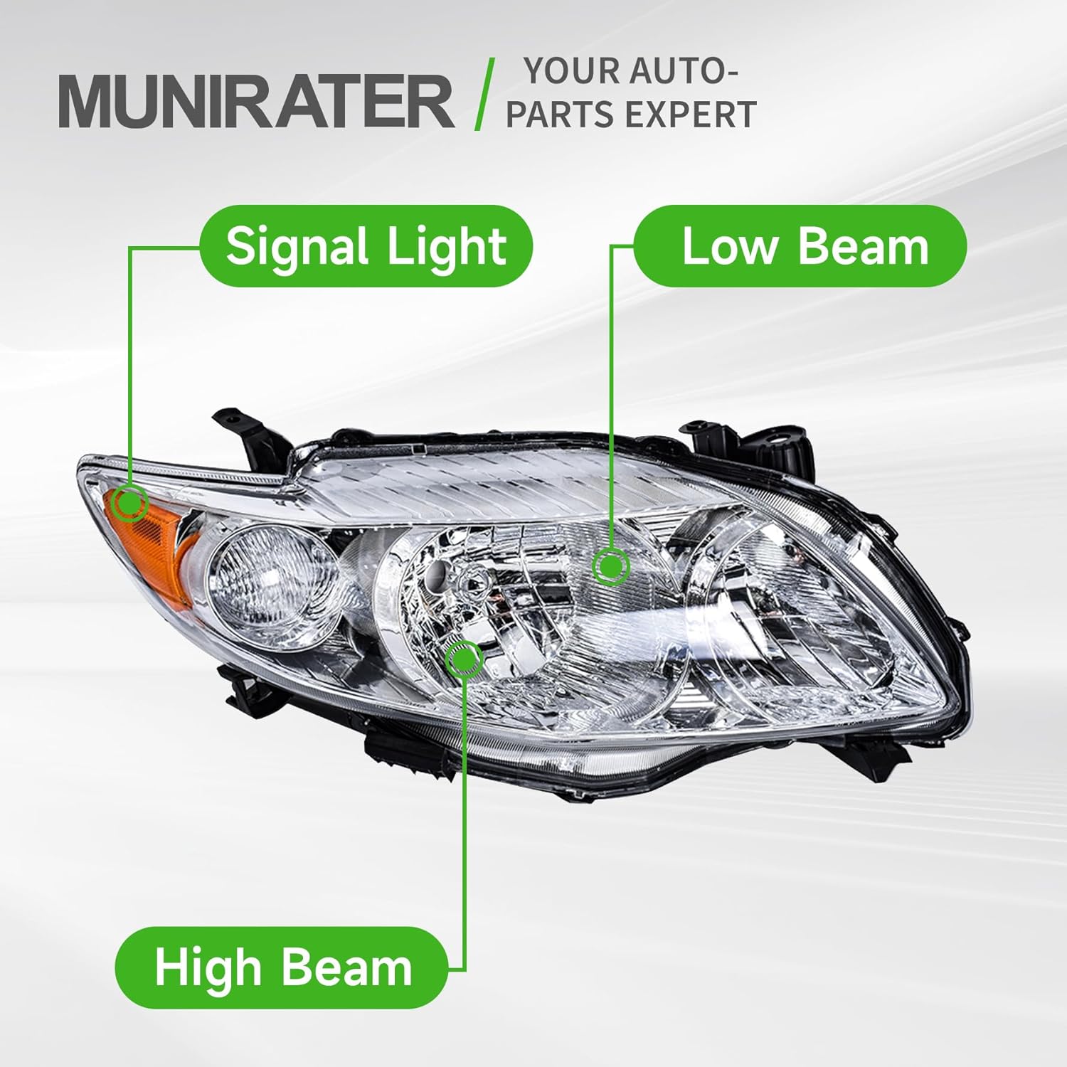 munirater Headlights Assembly Silver Headlamp Replacement for 2009-2010 Corolla Driver and Passenger Side with Amber Corner 8115002670, 8111002670, 8115002680, 8111002680