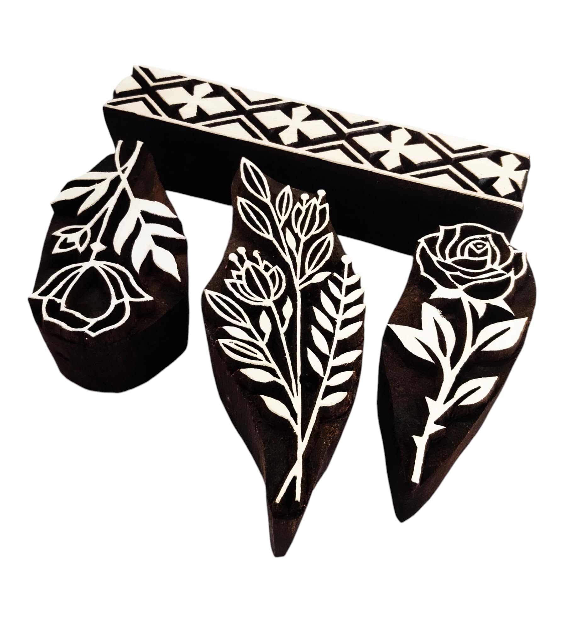 P.S.WOODEN BLOCKS STAMPS,Border & Flower Leaves Design Wooden Block Printing Stamp Set of 4pcs Medium Size,Hand Block Printing (B09CM94N7R) Amazon Price History, Amazon Price Tracker