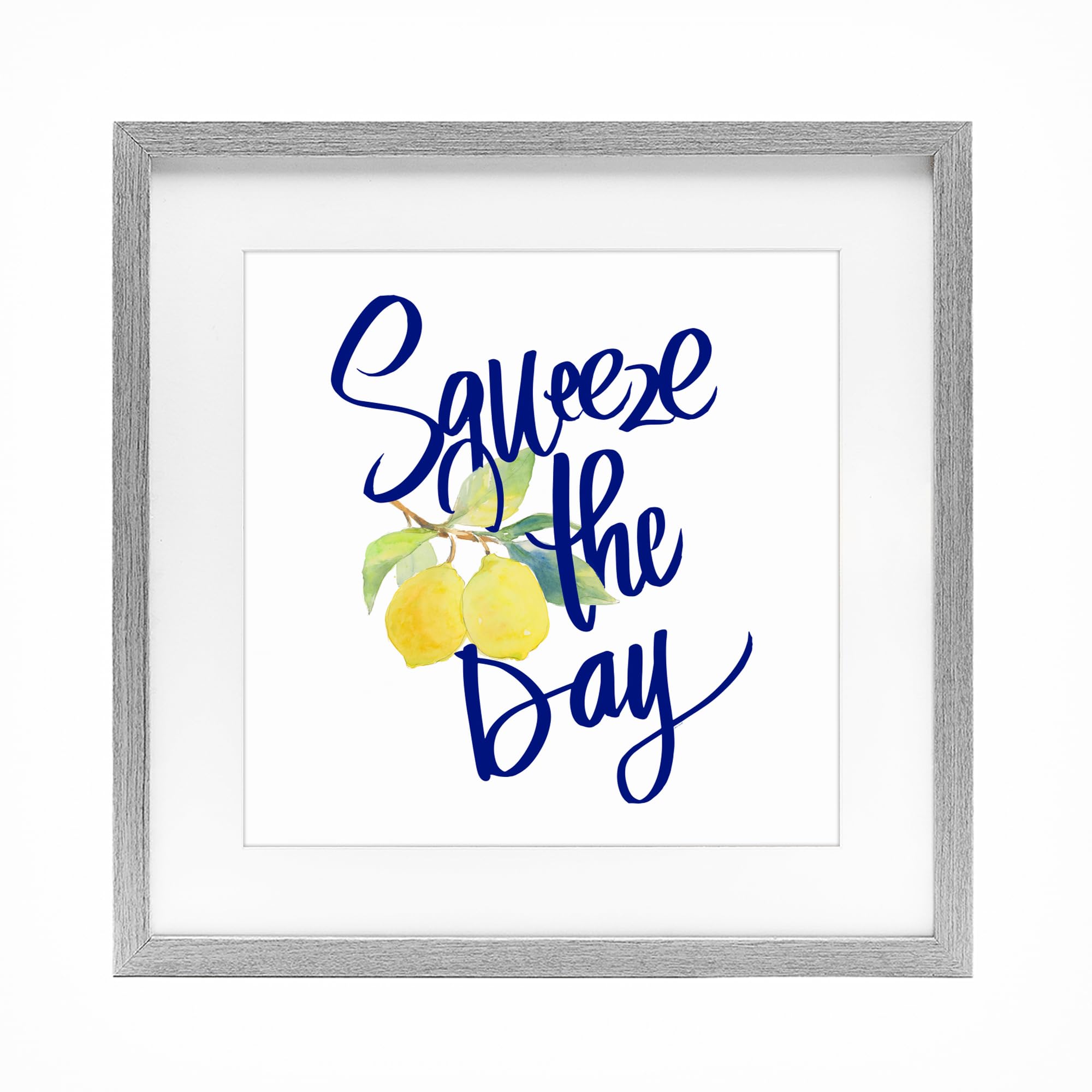 Stupell Industries 'Cursive Squeeze The Day', Framed Print Under Glass, Gray, 13 x 13