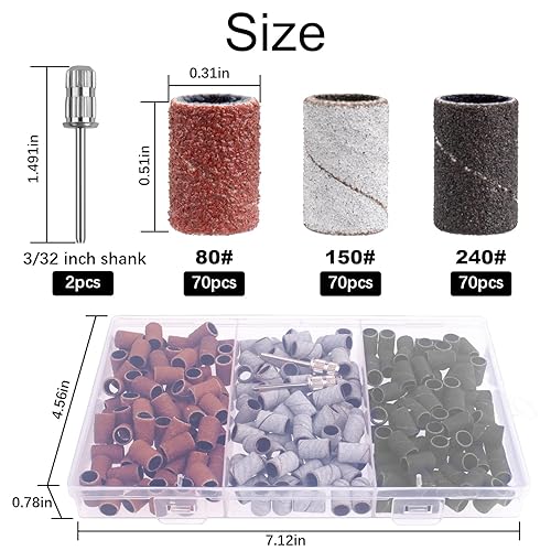 Miniatura 5 de Difenni Bandas de lijado para taladro de uñas, bandas de lijado de uñas, 210 bandas de lijado gruesas #80#150#240 con broca de mandril de 332