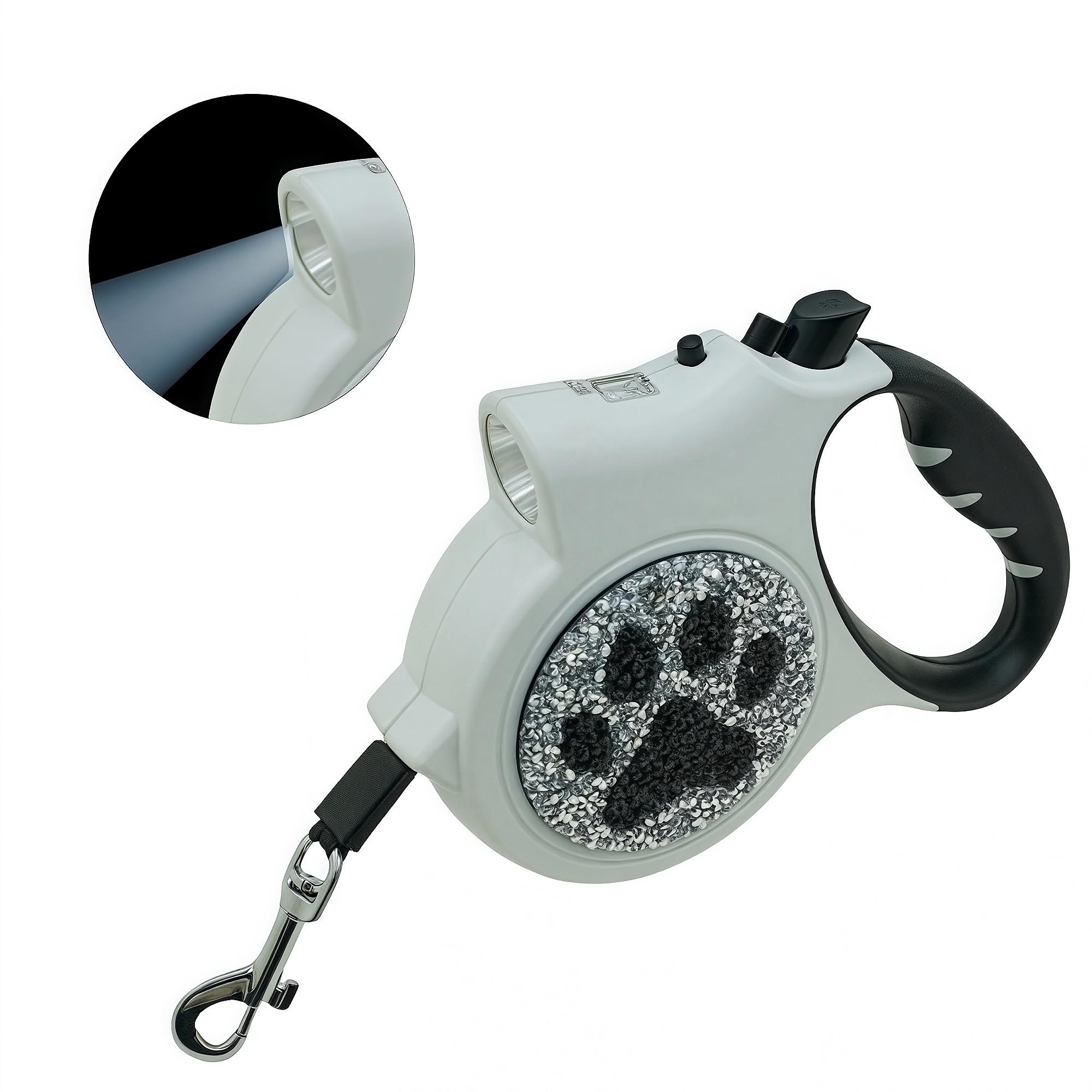 Correa retráctil LED para perro, correa de 16 pies con detalle brillante hecho a mano, sin enredos, freno con una sola mano, mango de agarre suave para perros pequeños y medianos de hasta 75