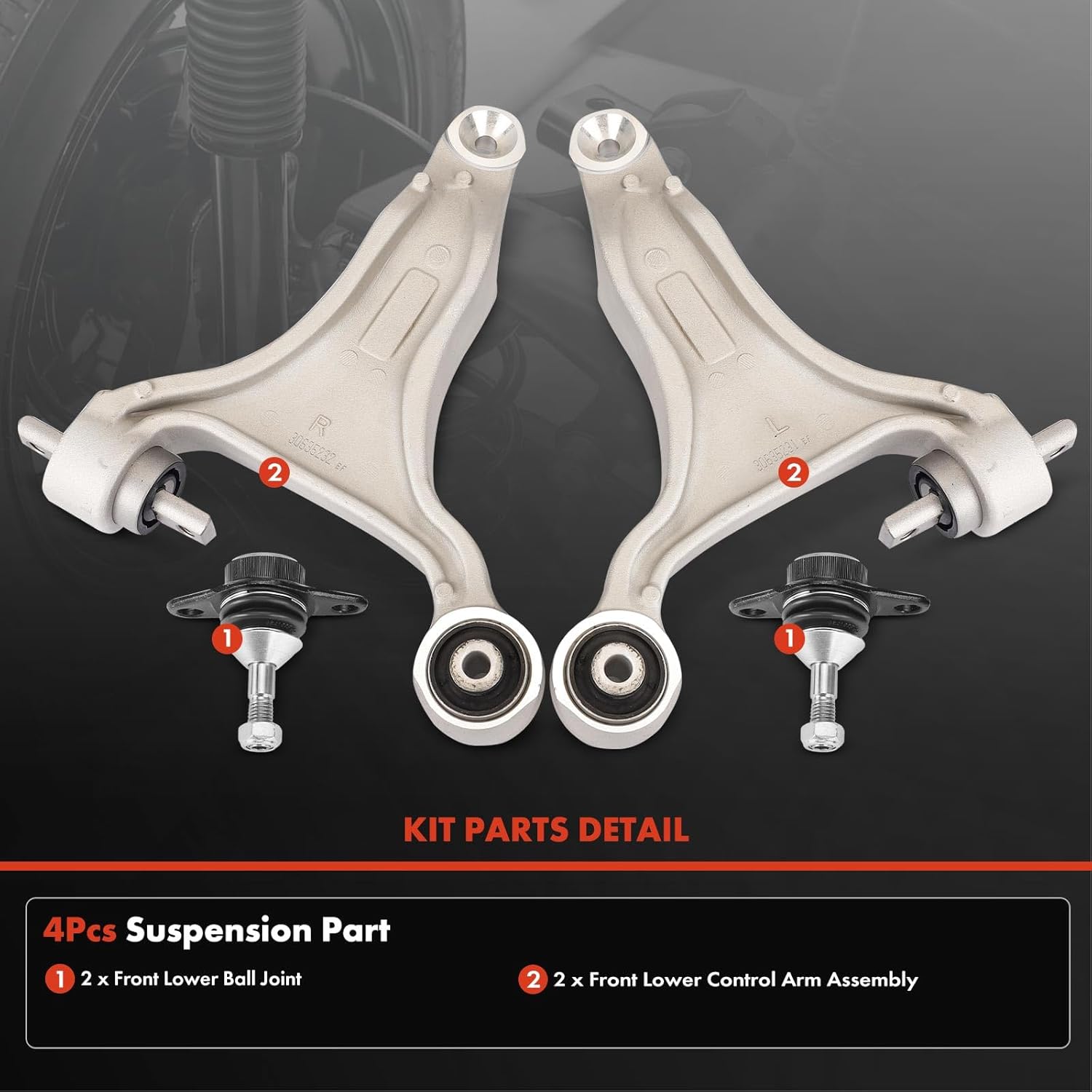 A-Premium Set of 4, Front Lower Control Arm, Lower Ball Joint, Compatible with Volvo XC70 2003-2007, V70 2001-2005