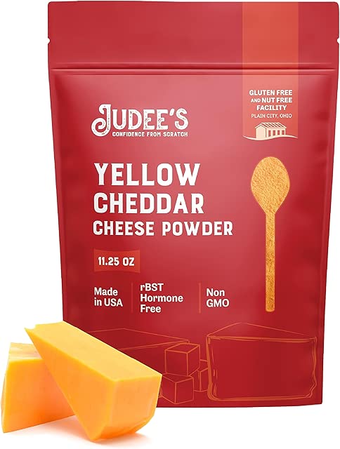 Judee’s Yellow Cheddar Cheese Powder 319g (11.25oz) - 100% Non-GMO, rBST Hormone-Free, Gluten-Free & Nut-Free - Made from Real Cheddar Cheese and Made in USA