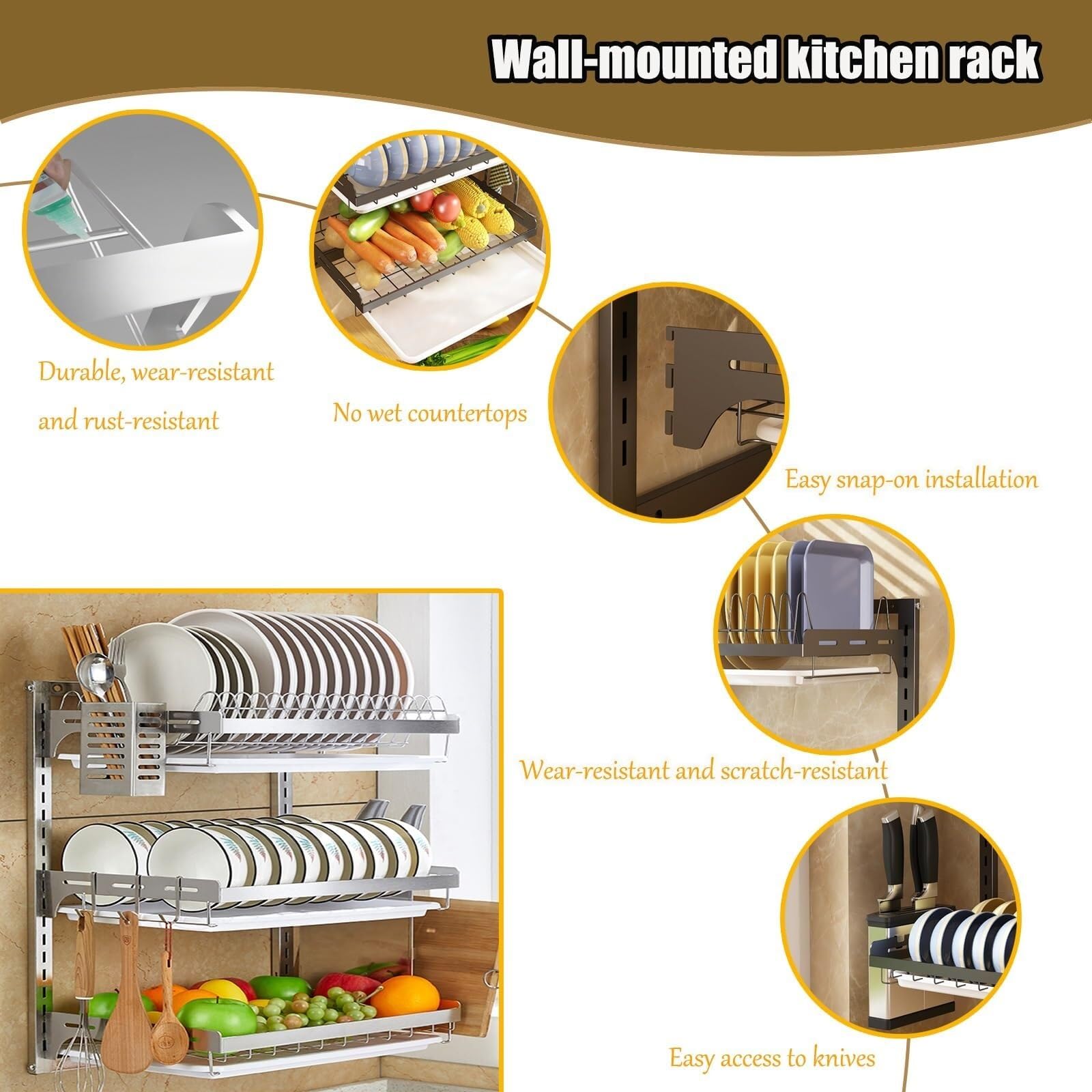 Escurreplatos de pared de 2/3 niveles, extra grande escurridor de platos | Escurreplatos grandes multifuncionales for encimera de cocina