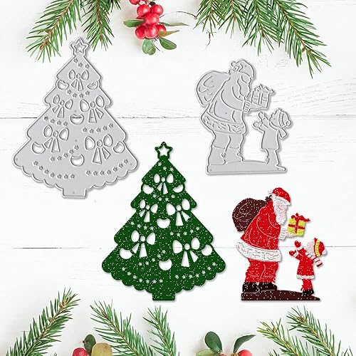 Miniatura 9 de Troquel de corte de metal para árbol de Navidad para hacer tarjetas y decoraciones de álbumes de fotos, Papá Noel troquelado temporadas de Navidad