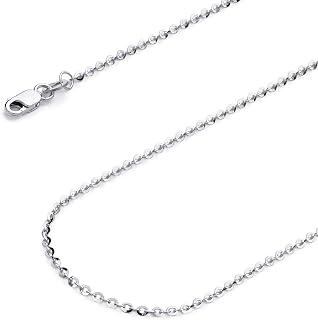 14k REAL Yellow/White Gold Solid 1.5mm, 1.2mm Side Diamond Cut Rolo Cable Chain Necklace with Lobster Claw Clasp